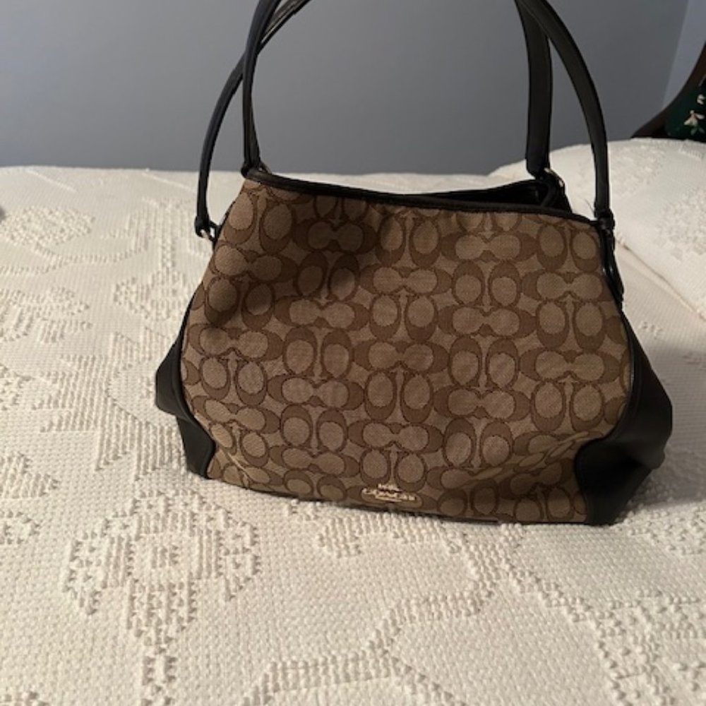 Coach Signature Canvas Shoulder Bag in Tan and Brown